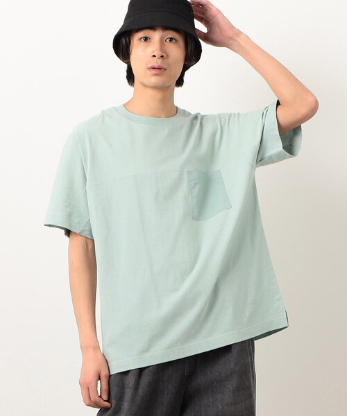Purple&Yellow tシャツ バックロゴプリント 布帛切替 半袖T