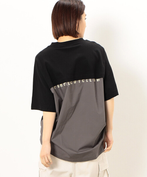 Purple&Yellow tシャツ バックロゴプリント 布帛切替 半袖T