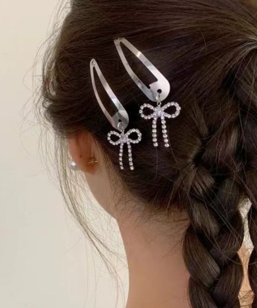 【TATIANA】Unbalance Ribbon Hair pinch pin〜ヘアピン 2個SET unbalance ribbon hair pin - black velvet – depound