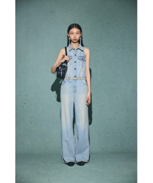 美品 マウジー MOUSSY BUSTIER DENIM オールインワン 2 マウジーデニムオールインワン
