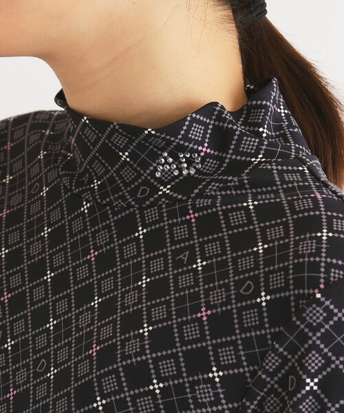 tシャツ ダイヤ柄 長袖モックネックプルオーバー レディース adabat tシャツ ダイヤ柄 長袖モックネックプルオーバー