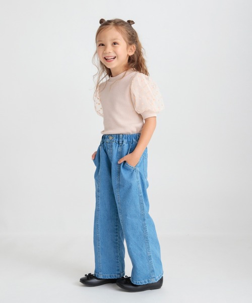 branshes パンツ 「綿100％」デニムワイドパンツ キッズ 子供服 女の子 