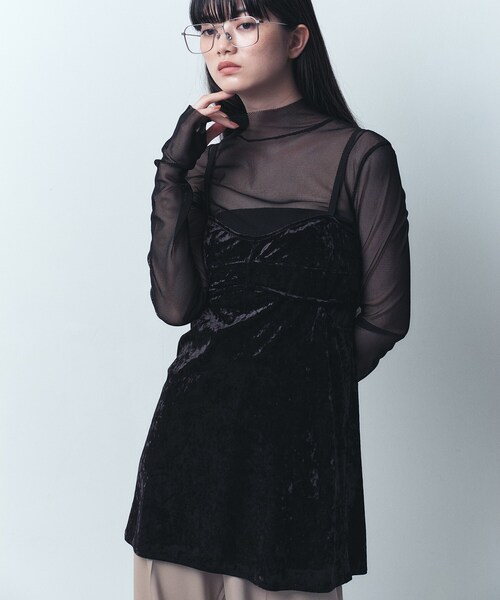 タンクトップ ノースリーブ cut out velour camisole レディース