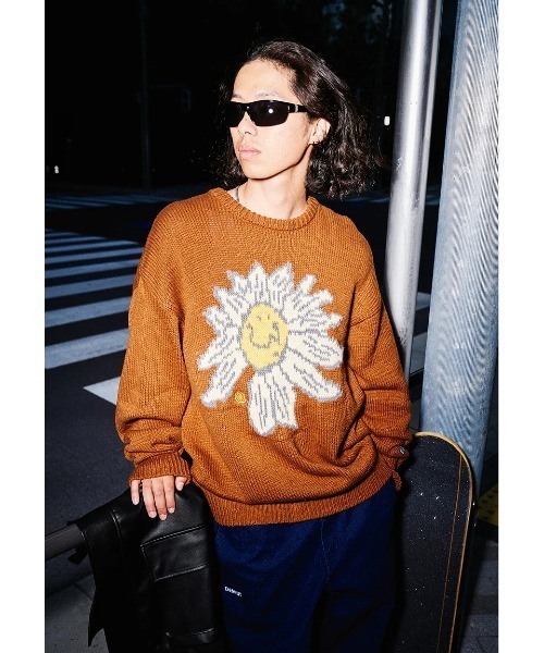☆men's ニット セーター フラワー 厚手 韓国系 ELEMENT セーター ニット メンズ FLOWER CHILD CREW KN セーター