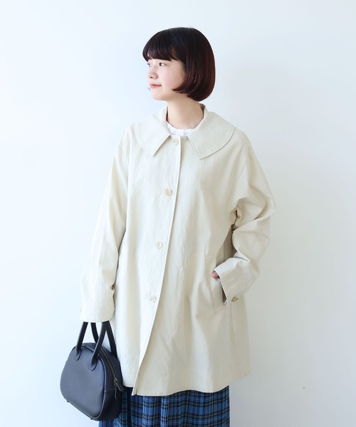 bulle de savonカシミア シャギー Aラインコート bulle de savon（ビュルデサボン）の「Super100 ウール ノーカラーA