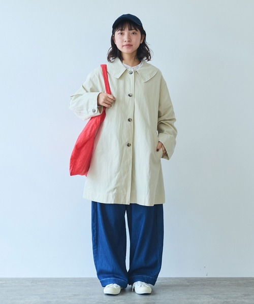 コート アウター 強撚コットン/リネン ツイル ナチュラルヴィンテージワッシャー 角衿コート レディースの画像