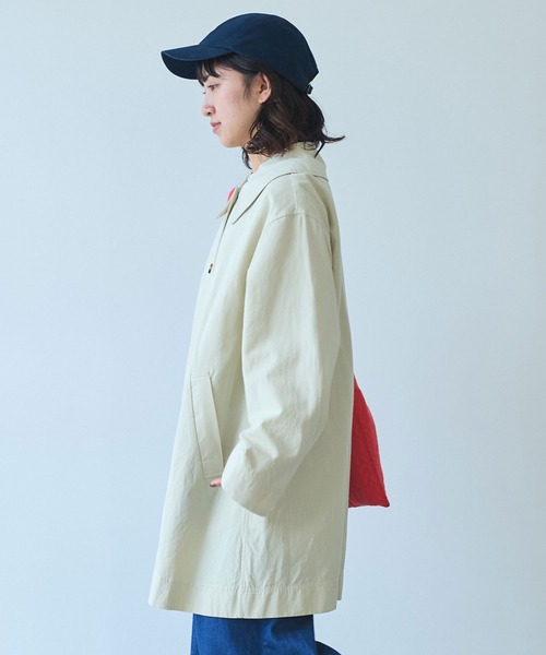 コート アウター 強撚コットン/リネン ツイル ナチュラルヴィンテージワッシャー 角衿コート レディースの画像