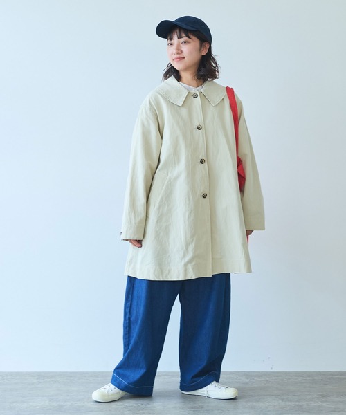 コート アウター 強撚コットン/リネン ツイル ナチュラルヴィンテージワッシャー 角衿コート レディースの画像