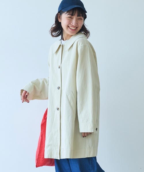 コート アウター 強撚コットン/リネン ツイル ナチュラルヴィンテージワッシャー 角衿コート レディースの画像