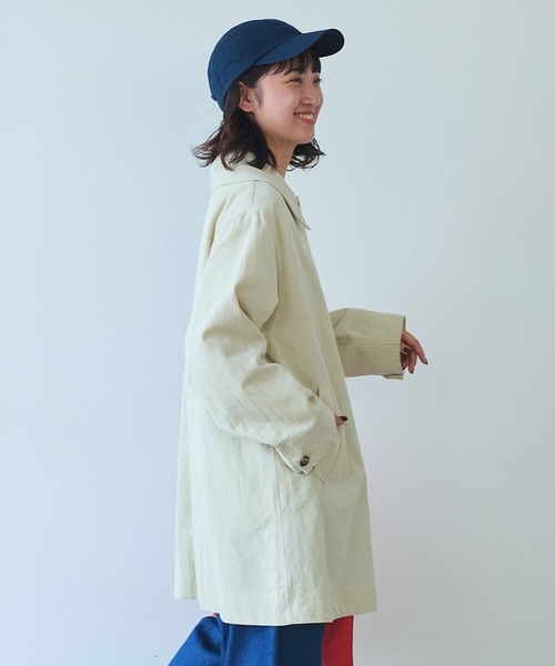 コート アウター 強撚コットン/リネン ツイル ナチュラルヴィンテージワッシャー 角衿コート レディースの画像