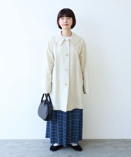 コート アウター 強撚コットン/リネン ツイル ナチュラルヴィンテージワッシャー 角衿コート レディースの画像
