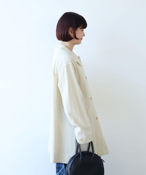 コート アウター 強撚コットン/リネン ツイル ナチュラルヴィンテージワッシャー 角衿コート レディースの画像