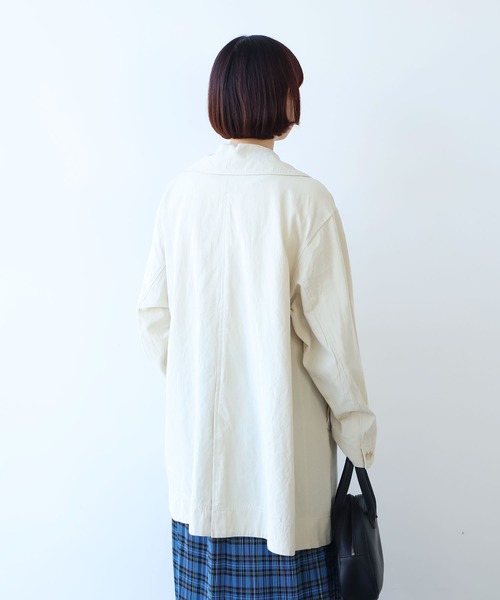 コート アウター 強撚コットン/リネン ツイル ナチュラルヴィンテージワッシャー 角衿コート レディースの画像