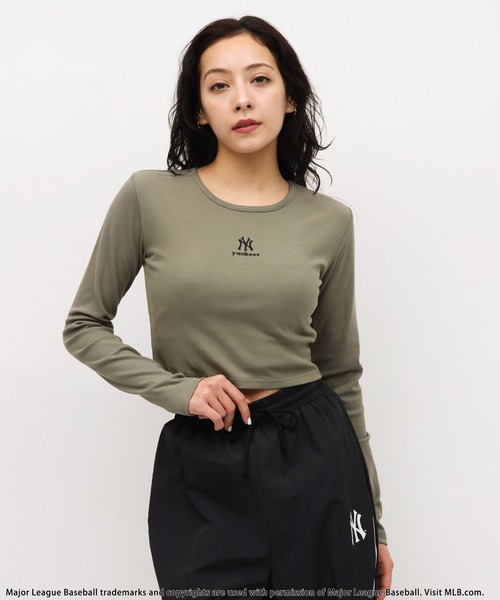 tシャツ 「MLB」刺繍ロゴリブトップス レディース