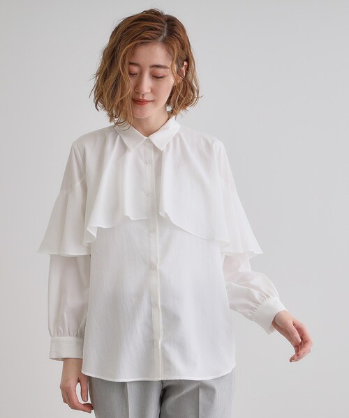 grove ブラウス シャツ ケープフリルシャツブラウス レディース