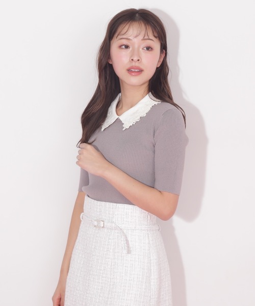JUSGLITTY レディ５分袖リブニット モカ JUSGLITTY（ジャスグリッティー）の「レディ5分袖リブニット