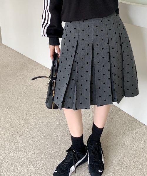 ドット柄 プリーツスカート ハイウエスト ミドル丈 Achic スカート ドットプリーツミディスカート : ZOZOTOWN Yahoo