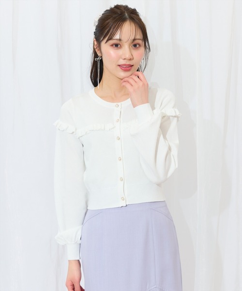 WILLSELECTION ホワイト カーディガン WILLSELECTION（ウィルセレクション） カーディガン フリルデザイン