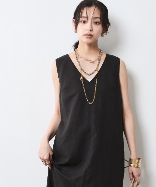 CHIC STYLE ワンピース レーヨン麻Vネックロングワンピース