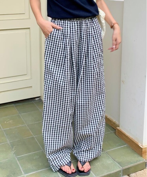 パンツ ギンガムチェック ワイドパンツ レディース : ZOZOTOWN Yahoo