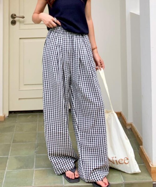 パンツ ギンガムチェック ワイドパンツ レディース : ZOZOTOWN