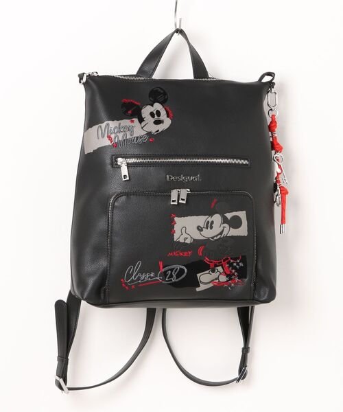 Desigual リュック Disney コラボ ミッキーマウス ブラック Desigual デイバック リュック ミッキーマウス刺繍ミディアム