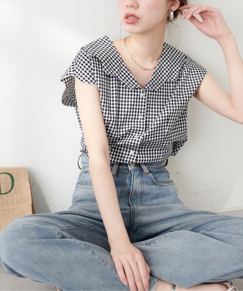 「natural couture」 半袖ブラウス FREE サックスブルー レディース_画像5