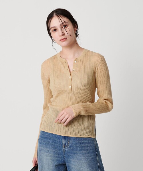 現行品　パラスパレス　ヘンリーネック　アルパカ混プルオーバー セール】アルパカブレンド ランダムリブ ヘンリーネックプルオーバー