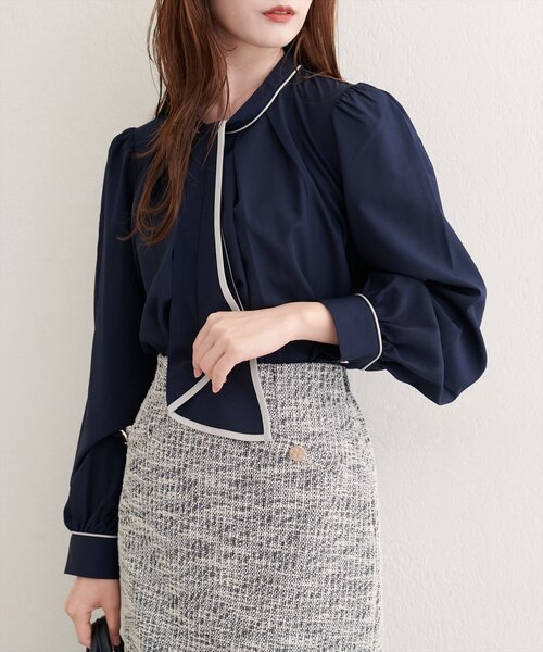 natural couture ブラウス シャツ 「WEB限定」配色ボウタイ2WAY