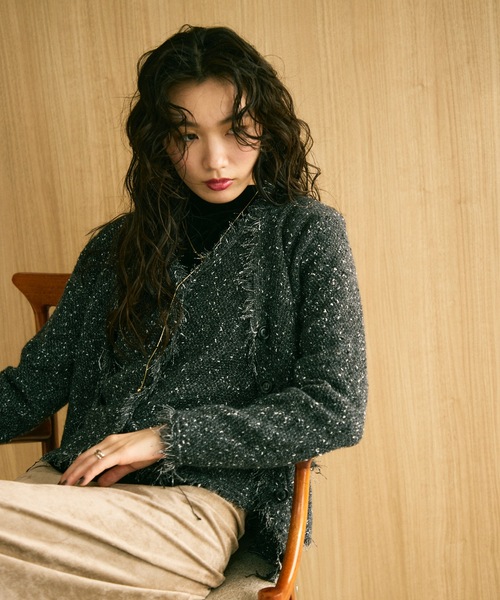 カーディガン Tweed nep melange knit set / ツイードネップメランジ