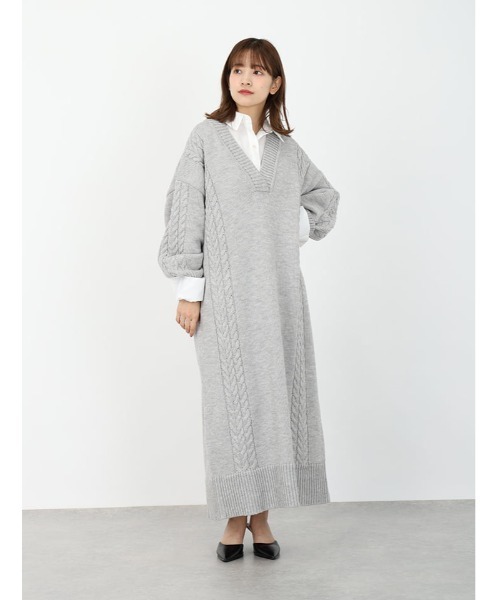 fifth（フィフス） ワンピース 「honoセレクト」Vネックケーブルニット
