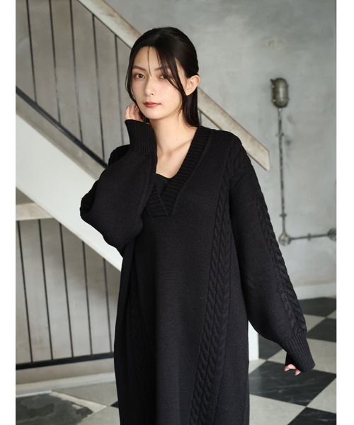 fifth（フィフス） ワンピース 「honoセレクト」Vネックケーブルニット
