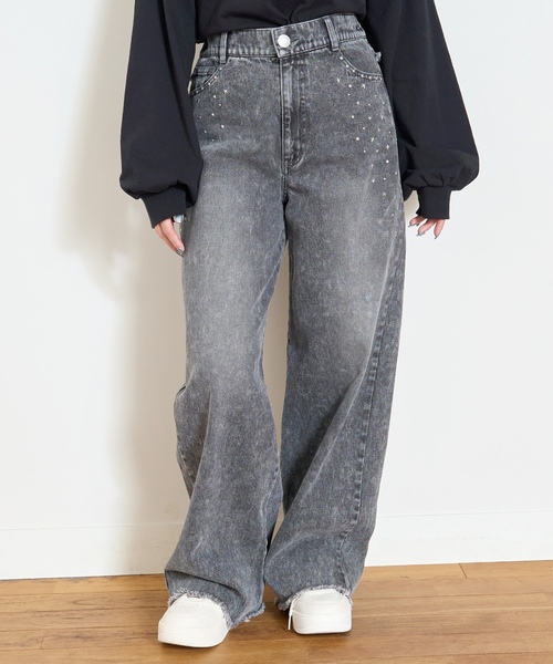 LOVETOXIC パンツ スタッズフリンジデニムパンツ キッズ 子供服 女の子