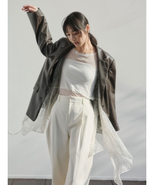 ワイドパンツ パンツ コットンクロスワイドパンツ レディースの画像