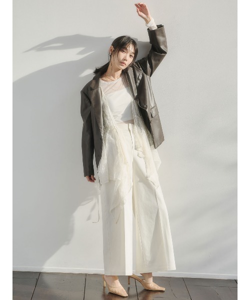 ワイドパンツ パンツ コットンクロスワイドパンツ レディースの画像