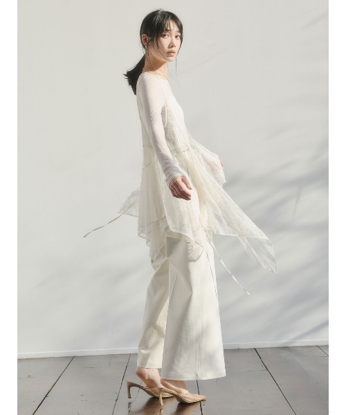 ワイドパンツ パンツ コットンクロスワイドパンツ レディースの画像