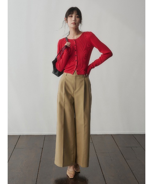 ワイドパンツ パンツ コットンクロスワイドパンツ レディースの画像