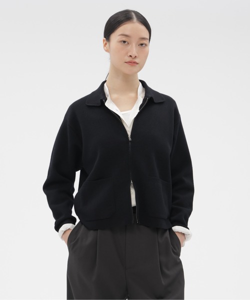 MARGARET HOWELL ブラックニット ジップカーディガン MARGARET HOWELL（マーガレットハウエル） カーディガン FINE WOOL