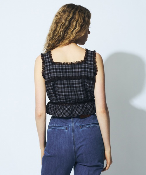 DEICY（デイシー） ブラウス シャツ レースドッキングチェックブラウス