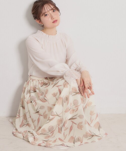 チューリップ柄 フレアロングスカート 38 Couture Brooch（クチュール ブローチ） ロング スカート 「洗える