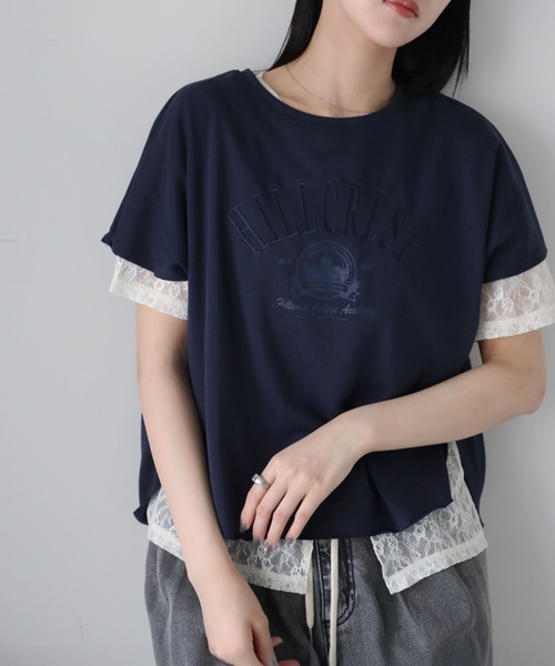 YENNA tシャツ カレッジロゴ刺繍スウェットTシャツ レディース