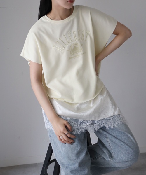 YENNA tシャツ カレッジロゴ刺繍スウェットTシャツ レディース