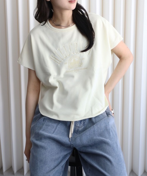 YENNA tシャツ カレッジロゴ刺繍スウェットTシャツ レディース
