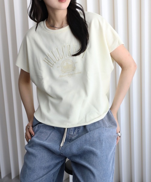 YENNA tシャツ カレッジロゴ刺繍スウェットTシャツ レディース