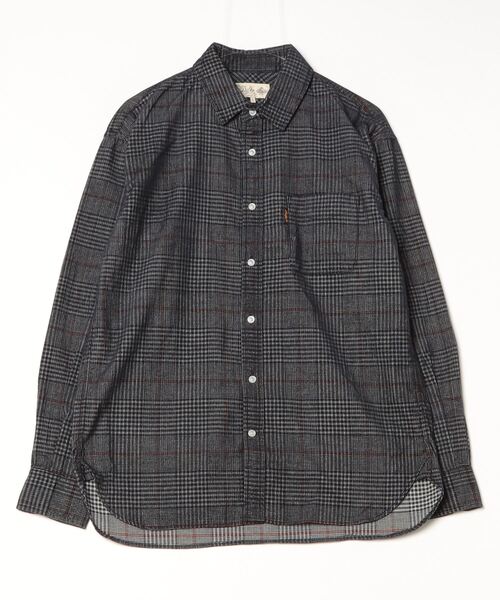  長袖シャツ M ホワイト/ネイビー The DUFFER of ST.GEORGE（ザダファーオブセントジョージ） 長袖シャツ