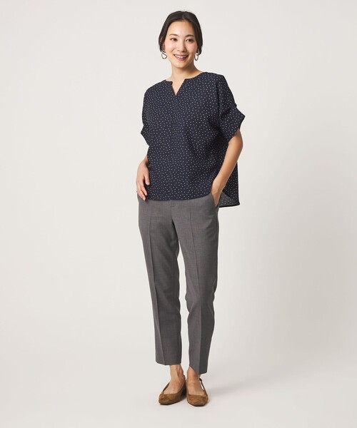 ブラウス シャツ リネンライク プリント キーネック ドルマンブラウス 「A DAY IN THE LIFE」 レディースの画像