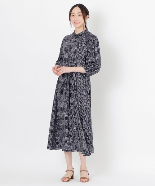 「S.ESSENTIALS」 7分袖ワンピース 38 ダークネイビー レディース_画像5