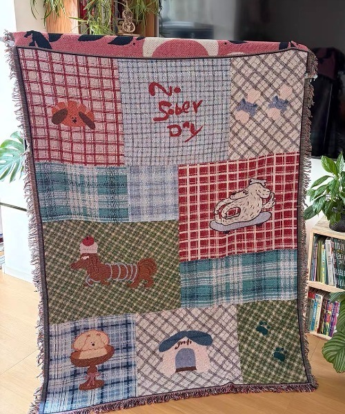 7077.ヴィンテージ・ベビーキルト・アニマル・ブランケット ブランケット Plaid collage animal blanket : ZOZOTOWN Yahoo!店