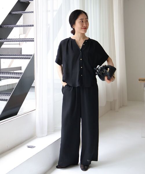 ゴールデンウィークお値下げ中　BUNON シルクブラウスとパンツセット　ブラック le.coeur blanc（ルクールブラン） ワンピース 夏 ジョーゼット