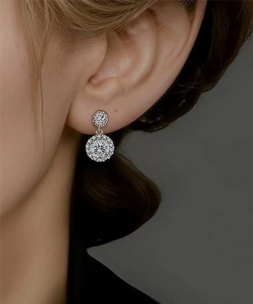 VIBGYOR ピアス シルバーダイヤ風ストーンドロップピアス/両耳用